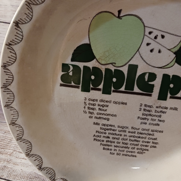 Vintage Mount Clemens APPLE PIE RECIPE PIE PLATE, Mount Clemens Pottery - Picture 4 of 6
